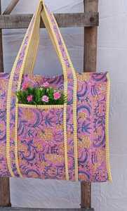 Bolso tote acolchado de algodón para portátil, con estampado a mano, bolso de hombro para oficina y viajes, para mujer - Product Image 5