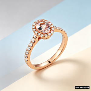10K Rose Gold Morganite Engagement <b>Ring</b> Oval Cut Pave Setting Diamond Accents Women's Romantic Fine Jewelry - Product Image 2