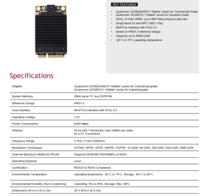 Módulo Inalámbrico de Banda Única de 5 GHz Compatible con <span class=keywords><strong>Compex</strong></span> QCN9274-I/QCN6224 WiFi 7 (802.11be) 4x4 MU-MIMO, <span class=keywords><strong>Mini</strong></span> PCIe 3.0 4096-QAM - Product Image 4