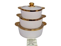 Ensemble de casseroles en céramique trois pièces classiques et durables avec bordure dorée en relief et double poignée – Vente directe en gros