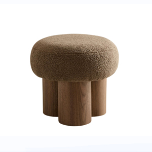Modern <strong>Adjustable</strong> Mushroom <strong>Stool</strong> with Brown Lamb Wool Seat and Barrel PVC Pipe Walnut Veneer-Hotel Bedroom Apartment Ottoman - Product Image 1