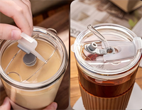 En stock – Tasse à matcha en verre avec couvercle et paille, manchon en silicone multicolore, en verre de qualité alimentaire pour la cérémonie du matcha et l'usage quotidien