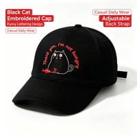Casquette décontractée en gros avec broderie amusante de chat noir, casquette de baseball en coton à visière incurvée pour femmes et hommes