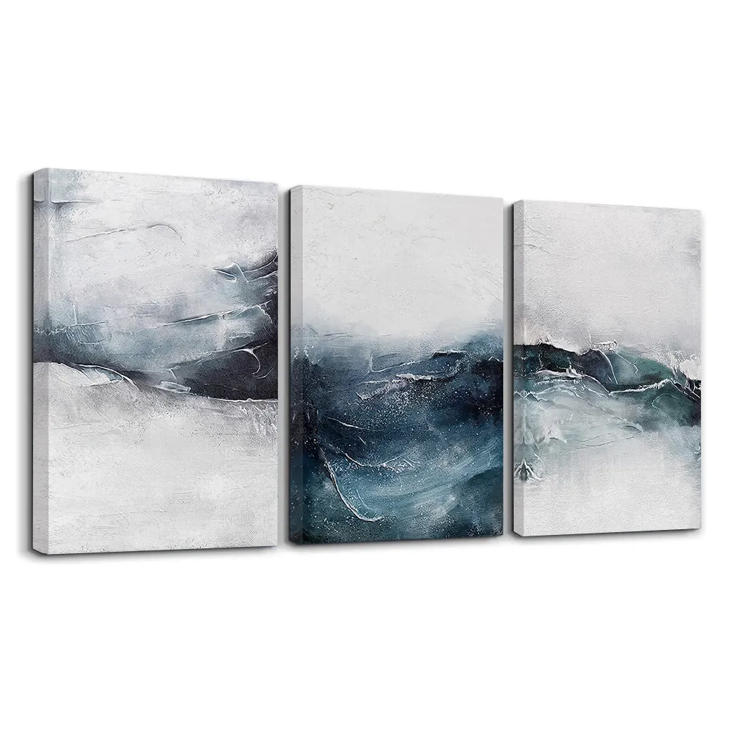 壁の装飾のための3個の北欧のシンプルな海の抽象的な海景キャンバスアート油絵
