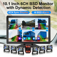 Grabadora DVR con Pantalla Táctil de 10.1 Pulgadas, Detección de Punto Ciego, Alarma ADAS BSD, Kit de Cámara de Respaldo 1080P 6CH para Camiones, Semirremolques y Autobuses