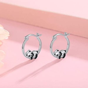 Orecchini a Cerchio con Panda Smaltato, Accessori Moda per Uso Quotidiano Femminile - Product Image 3
