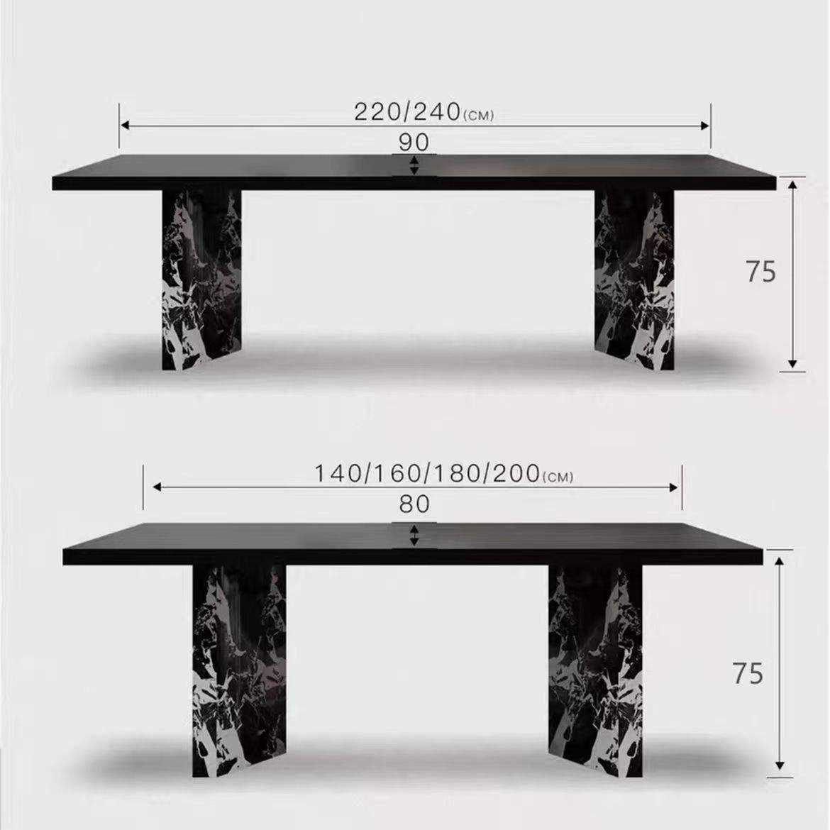 Full base - hanging pure black slab dining table [triangular legs]