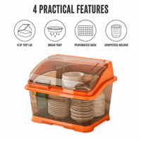 Armoire de séchage de vaisselle transparente avec couvercle bol assiette support de rangement PP plateau de vidange porte-baguettes cuisine anti-poussière
