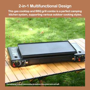 Table de cuisson à gaz portable multifonctionnelle 2-en-1 en acier inoxydable 3200w Supports LP Butane Gas Fue for Car Outdoor <span class=keywords><strong>Camping</strong></span> <span class=keywords><strong>Kitchen</strong></span> - Product Image 3