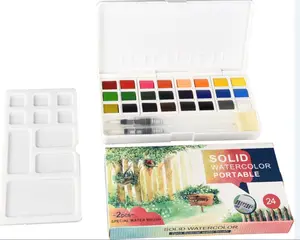 고품질 24 색 아티스트 수채화 페인트 세트 아크릴 페인트 무료 브러시 그리기