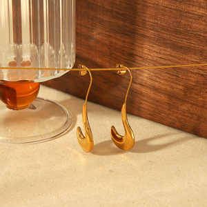 Drop Earrings 18K Gold Plated Stainless Steel <b>Hook</b> Shape Geometric Design Everyday Wear - Product Image 3