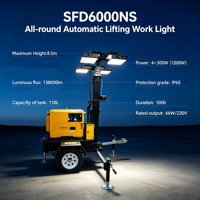 Projecteur LED industriel automatique sur tour, 1200W haute puissance, hauteur max. 8,5m, indice IP65, roues de 13 pouces, stabilisateurs