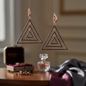 Triangle Design <b>Black</b> CZ Stone Turkish Wholesale Handcrafted 925 Sterling Silver <b>Dangle</b> <b>Earrings</b> Fine Jewelry - Product Image 3
