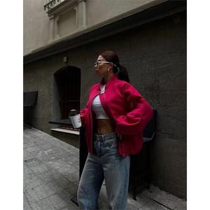 Veste aviateur en cachemire fuchsia à fermeture éclair pour femme - Product Image 2