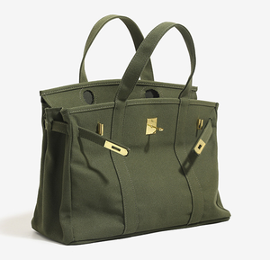 Borsa da Viaggio Grande Strutturata e Resistente di Marca di Moda, Borsa Tote Quadrata in Tela Organica con Chiusura a Lucchetto, Lussuosa Borsa da Donna - Product Image 1