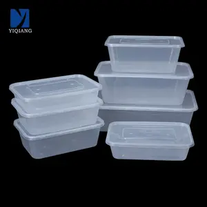 Wadah Freezer Plastik Persegi Panjang 500Ml, Wadah Makanan Tahan Bocor untuk Microwave, Kotak Pengiriman Makanan Sekali Pakai