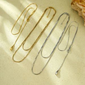 时尚18k镀金不锈钢项链奢华蛇链无光泽泪滴长链项链 - Product Image 4