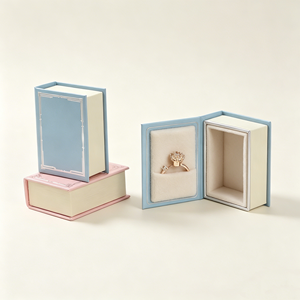 Elegant Book-Style Ring <b>Box</b> Rectangle Shape Light <b>Blue</b> With Cream Interior Magnetic Closure For Jewelry <b>Storage</b> - Product Image 1