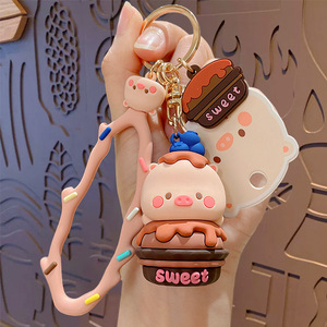2025 bolso de dibujos animados para hombres y mujeres colgante coche llavero regalo creativo al por mayor PVC Piggy lindo postre llavero - Product Image 5