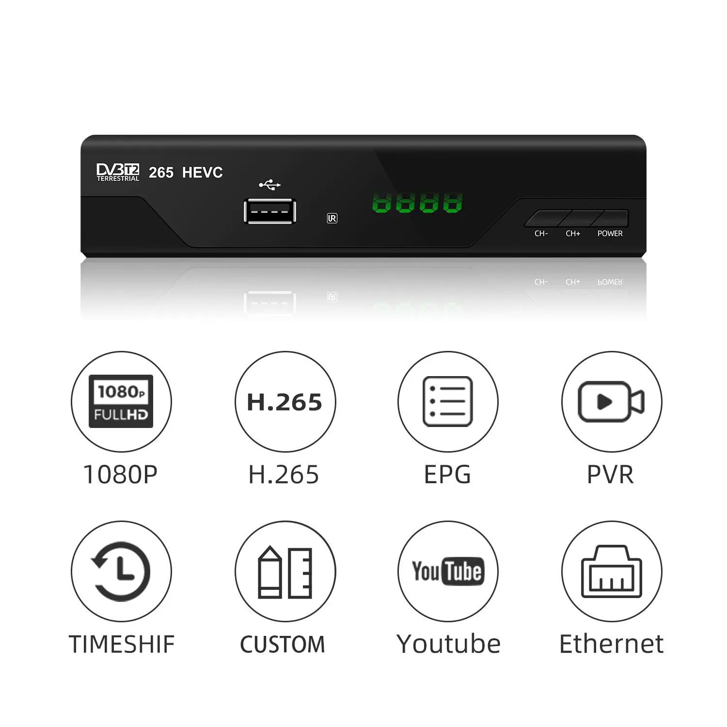 Receptor de DVB-T2 Digital personalizado, receptor innovador europeo, bajo nivel de pedido, compatible con decodificador H.265 HEVC DVB-T DVB T2