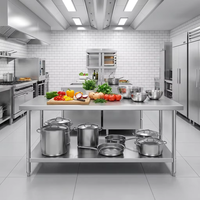 Table de travail professionnelle à 2 niveaux en acier inoxydable avec revêtement autonettoyant pour cuisine commerciale, station de préparation sur mesure