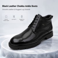 Bottes montantes pour homme en cuir de veau, à lacets, semelle épaisse en caoutchouc, style décontracté chic, chaussures habillées, texture urbaine, vente au détail