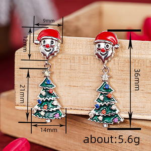 Orecchini pendenti natalizi con Babbo Natale e albero di Natale per donna, smaltati, regalo di Capodanno, gioielli. - Product Image 4