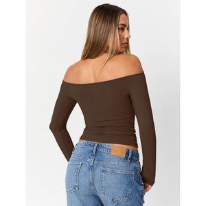 Haut court moulant tricoté respirant à manches longues et épaules dénudées pour femme, style Y2K, idéal pour les soirées et le quotidien - Product Image 5