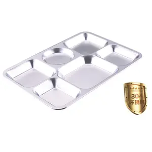 New Design Hospital Stainless Steel Lunch Box Divided Snack Food Dinner Camping Plate Sets 6 Sections Compartment Tray With Lid