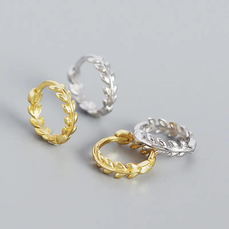 2024 NEW INS Best Selling 925 Sterling Silver geometric Plain Cute leaf shape hoop earrings for women