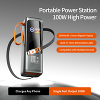 Banque d'alimentation pour ordinateur portable en alliage d'aluminium ultra-mince avec écran TFT, charge ultra-rapide PD100W et câble Type-C rétractable intégré pour l'extérieur