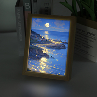 Blancs de sublimation personnalisés Anime acrylique LED veilleuse cadres photo avec base en bois de couleur chaude