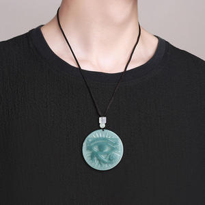 จี้หยกเจไดต์สีน้ำเงินธรรมชาติ ลายตาแห่งฮอรัส สำหรับผู้ชายและผู้หญิง แฟชั่นเครื่องประดับผู้หญิง พร้อมใบรับรองการประเมินคุณภาพ E080 - Product Image 4