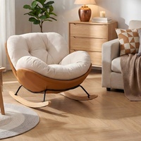 Fauteuil à bascule moderne rembourré avec siège coussiné et base en bois pour salon et chambre à coucher