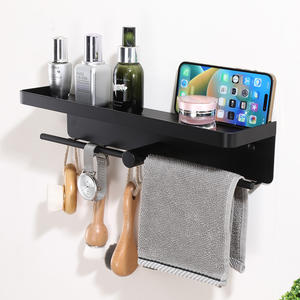 Étagère de <span class=keywords><strong>douche</strong></span> noire moderne avec crochets, étagère de rangement auto-adhésive pour salle de bain, support de rangement pour <span class=keywords><strong>douche</strong></span> - Product Image 3