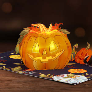 Tarjetas Pop-up 3D <span class=keywords><strong>de</strong></span> Halloween con Luz LED, Diseño <span class=keywords><strong>de</strong></span> Calabaza y Fantasma, con Sobre y Nota en Blanco, para Regalo <span class=keywords><strong>de</strong></span> Fiesta - Product Image 6