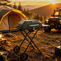 Barbecue portable pliable au charbon de bois avec roues, barbecue portable au gaz butane double, gril pliable en aluminium, plaque antiadhésive, thermomètre intégré