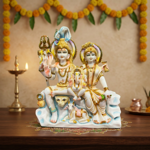 Statue en résine Shiv Parivar |   Idole familiale traditionnelle artisanale de Shiva avec Parvati et Ganesha |   Décoration de temple religieux pour la maison - Product Image 3