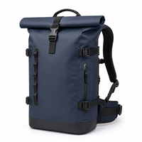 Sac à dos étanche pour appareil photo avec fermeture roll-top, bleu marine, sac étanche pour appareil photo reflex numérique avec ceinture de taille et chaîne de sécurité pour le cyclisme et la photographie en extérieur