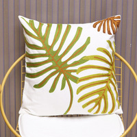 Nouvelle arrivée, housse de coussin brodée de feuilles vertes, coussin décoratif en peluche douce pour canapé, lit, salon, décoration de la maison