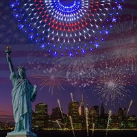 USA setengah kipas bendera tali lampu jaring luar ruangan tahan air ornamen patriotik untuk 4th Juli Hari Kemerdekaan