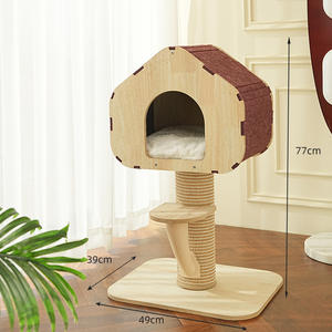 בית חתולים מעץ טבעי, עץ מלא, עם משטח גירוד, מגדל טיפוס גבוה, מתאים לדירות קטנות, לפעילות ומנוחה של חיות מחמד - Product Image 5