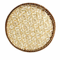 Plateau rond en rotin tissé à la main, plateau de service à tressage ouvert géométrique, décoration de rangement en bambou naturel, vente en gros OEM, plateau de service tissé