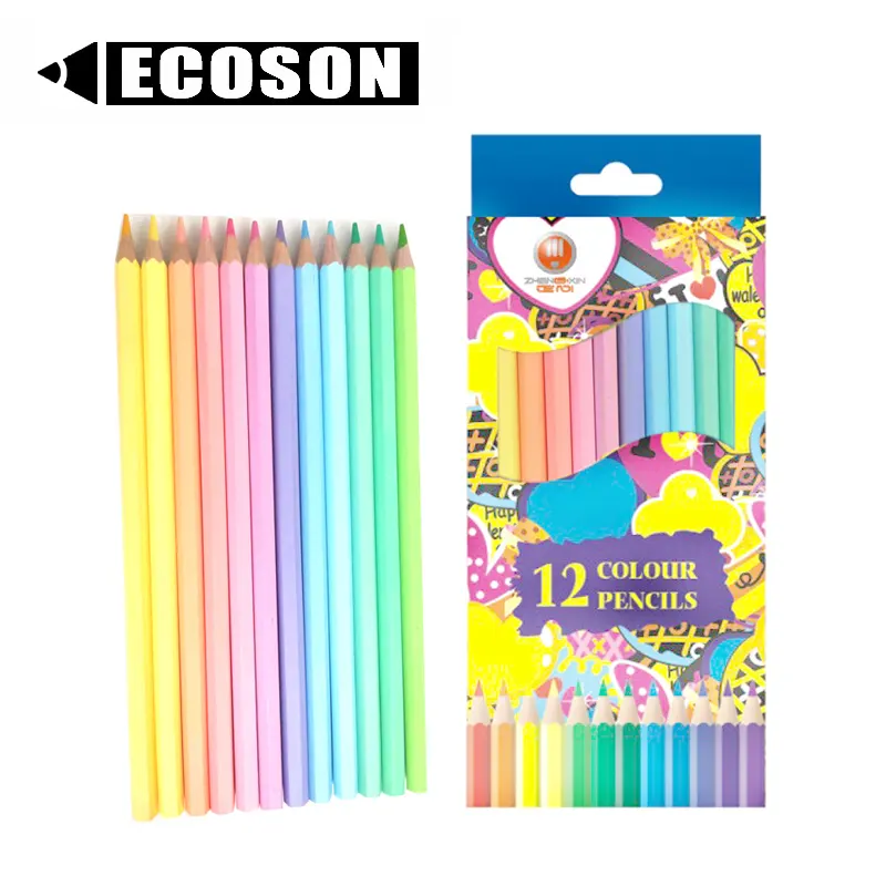 Grosir pensil mewarnai seni lukisan lembut inti kustom Set pensil warna anak-anak 12 warna pewarna susu pensil
