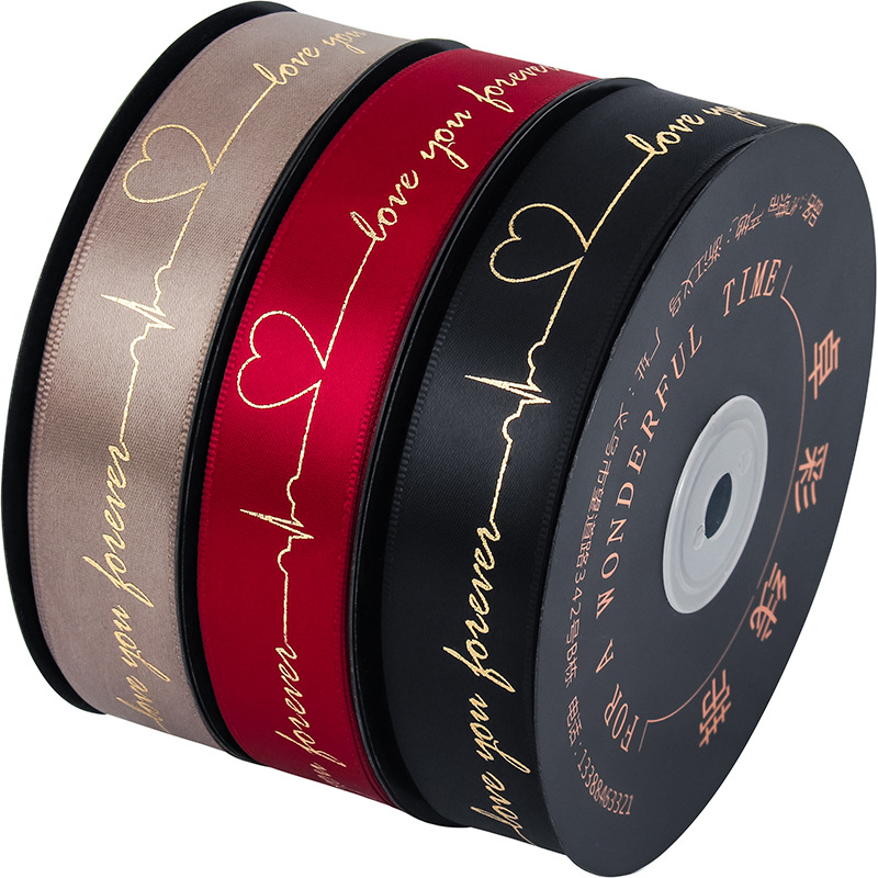 PANO Factory Custom Eco Friendly 3d Gold Foil Printed Black Silk Gross Grain Grosgrain Ribon Gift Satin Ribbon With Logo Brand