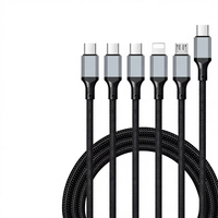 Câble de charge multi-prise standard 1,2 m 100 W 5 en 1, connecteurs Type-C et Micro USB, charge rapide, conducteur en cuivre pur, nylon, pour téléphone portable