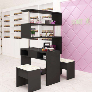 Mesa de Manicura Económica con Superficie de Madera y Patas Doradas - Product Image 2
