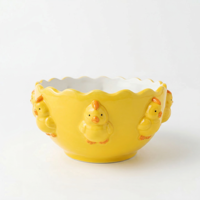 OEM ODM Nouveau Bol à Salade en Céramique 3D Créatif Peint à la Main Motif Poussin, Bol à Fruits en Céramique Personnalisé Gaufré 650ml pour Pâques