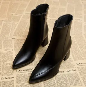 UP-1670J Classic Girls High Heels Sapatos De Inverno Apontou Toe Botas das Mulheres Preto Quente Tornozelo