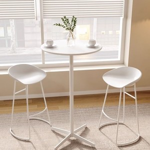 Set Tavolo e Sgabelli in Acciaio al Carbonio con Piano Rotondo per Caffè, Casa, Ufficio, Balcone, Patio, Arredamento da Pranzo con Due Sedie - Product Image 6